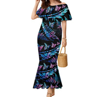 Polynesia Ribbon Butterflies Mermaid Dress Silver Fern Breast Cancer With Papua Shell Pattern LT9 Women Black - Polynesian Pride