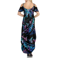 Polynesia Ribbon Butterflies Summer Maxi Dress Silver Fern Breast Cancer With Papua Shell Pattern LT9 - Polynesian Pride