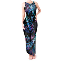 Polynesia Ribbon Butterflies Tank Maxi Dress Silver Fern Breast Cancer With Papua Shell Pattern LT9 Women Black - Polynesian Pride