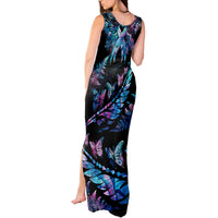 Polynesia Ribbon Butterflies Tank Maxi Dress Silver Fern Breast Cancer With Papua Shell Pattern LT9 - Polynesian Pride