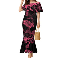 Personalised Polynesian Turtle Ribbon Mermaid Dress Think Pink Breast Cancer With Pacific Hibiscus LT9 Women Pink - Polynesian Pride