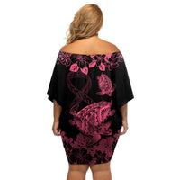 Personalised Polynesian Turtle Ribbon Off Shoulder Short Dress Think Pink Breast Cancer With Pacific Hibiscus LT9 - Polynesian Pride