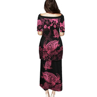 Personalised Polynesian Turtle Ribbon Puletasi Think Pink Breast Cancer With Pacific Hibiscus LT9 - Polynesian Pride
