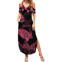Personalised Polynesian Turtle Ribbon Summer Maxi Dress Think Pink Breast Cancer With Pacific Hibiscus LT9 Women Pink - Polynesian Pride