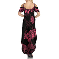 Personalised Polynesian Turtle Ribbon Summer Maxi Dress Think Pink Breast Cancer With Pacific Hibiscus LT9 - Polynesian Pride