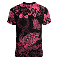 personalised-polynesian-turtle-ribbon-women-v-neck-t-shirt-think-pink-breast-cancer-with-pacific-hibiscus