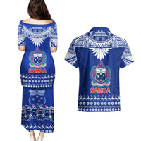 Toa Samoa Christmas Couples Matching Puletasi Dress and Hawaiian Shirt Samoa Siva Tau Manuia Le Kerisimasi Blue Vibe LT9 - Polynesian Pride