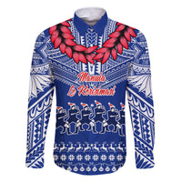 Toa Samoa Christmas Family Matching Mermaid Dress and Hawaiian Shirt Samoa Siva Tau Manuia Le Kerisimasi Blue Vibe LT9 Dad's Shirt - Long Sleeve Blue - Polynesian Pride