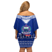 Toa Samoa Christmas Family Matching Off Shoulder Short Dress and Hawaiian Shirt Samoa Siva Tau Manuia Le Kerisimasi Blue Vibe LT9 - Polynesian Pride