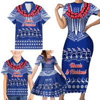 Personalised Toa Samoa Christmas Family Matching Short Sleeve Bodycon Dress and Hawaiian Shirt Samoa Siva Tau Manuia Le Kerisimasi Blue Vibe LT9 - Polynesian Pride
