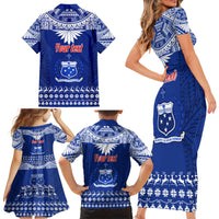Personalised Toa Samoa Christmas Family Matching Short Sleeve Bodycon Dress and Hawaiian Shirt Samoa Siva Tau Manuia Le Kerisimasi Blue Vibe LT9 - Polynesian Pride
