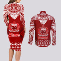 Toa Samoa Christmas Couples Matching Long Sleeve Bodycon Dress and Long Sleeve Button Shirt Samoa Siva Tau Manuia Le Kerisimasi Red Vibe LT9 - Polynesian Pride