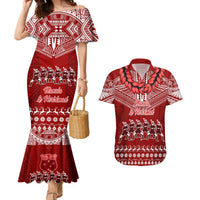 Toa Samoa Christmas Couples Matching Mermaid Dress and Hawaiian Shirt Samoa Siva Tau Manuia Le Kerisimasi Red Vibe LT9 Red - Polynesian Pride