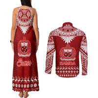 Toa Samoa Christmas Couples Matching Tank Maxi Dress and Long Sleeve Button Shirt Samoa Siva Tau Manuia Le Kerisimasi Red Vibe LT9 - Polynesian Pride