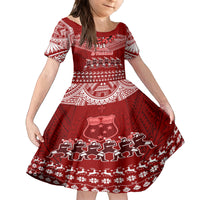 Toa Samoa Christmas Family Matching Off Shoulder Long Sleeve Dress and Hawaiian Shirt Samoa Siva Tau Manuia Le Kerisimasi Red Vibe LT9 Daughter's Dress Red - Polynesian Pride