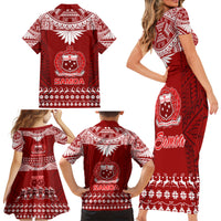 Toa Samoa Christmas Family Matching Short Sleeve Bodycon Dress and Hawaiian Shirt Samoa Siva Tau Manuia Le Kerisimasi Red Vibe LT9 - Polynesian Pride