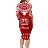 Toa Samoa Christmas Long Sleeve Bodycon Dress Samoa Siva Tau Manuia Le Kerisimasi Red Vibe LT9 - Polynesian Pride
