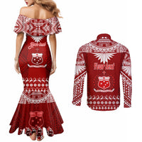 Personalised Toa Samoa Christmas Couples Matching Mermaid Dress and Long Sleeve Button Shirt Samoa Siva Tau Manuia Le Kerisimasi Red Vibe LT9 - Polynesian Pride