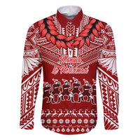 Personalised Toa Samoa Christmas Family Matching Long Sleeve Bodycon Dress and Hawaiian Shirt Samoa Siva Tau Manuia Le Kerisimasi Red Vibe LT9 Dad's Shirt - Long Sleeve Red - Polynesian Pride