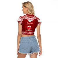 Personalised Toa Samoa Christmas Raglan Cropped T Shirt Samoa Siva Tau Manuia Le Kerisimasi Red Vibe LT9 - Polynesian Pride