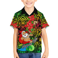 Personalised Vanuatu Joyeux Noel Family Matching Off Shoulder Long Sleeve Dress and Hawaiian Shirt Christmas Santas God Yumi LT9 Son's Shirt Reggae - Polynesian Pride
