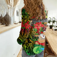 Personalised Vanuatu Joyeux Noel Women Casual Shirt Christmas Santas God Yumi LT9 - Polynesian Pride