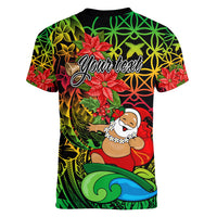 Personalised Vanuatu Joyeux Noel Women V Neck T Shirt Christmas Santas God Yumi LT9 - Polynesian Pride