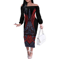 Custom New Zealand Family Matching Off The Shoulder Long Sleeve Dress and Hawaiian Shirt Maori Kiwiana Pattern Tukutuku Motif