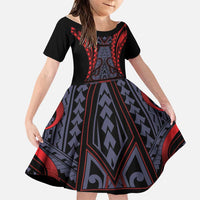 Custom New Zealand Family Matching Summer Maxi Dress and Hawaiian Shirt Maori Kiwiana Pattern Tukutuku Motif LT9 Daughter's Dress Red - Polynesian Pride