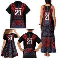 Custom New Zealand Family Matching Tank Maxi Dress and Hawaiian Shirt Maori Kiwiana Pattern Tukutuku Motif
