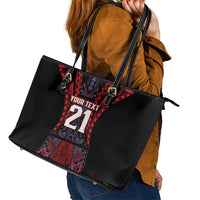 Custom New Zealand Leather Tote Bag Maori Kiwiana Pattern Tukutuku Motif LT9 - Polynesian Pride