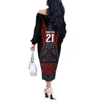 Custom New Zealand Off The Shoulder Long Sleeve Dress Maori Kiwiana Pattern Tukutuku Motif