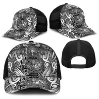 New Zealand Taiaha Maori Baseball Net Cap Kiwikiwi Minimalist Silver Fern Tukutuku Motif