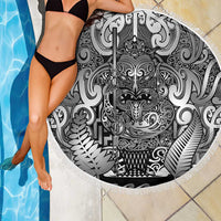 New Zealand Taiaha Maori Beach Blanket Kiwikiwi Minimalist Silver Fern Tukutuku Motif