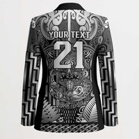 Custom New Zealand Taiaha Maori Blazer Kiwikiwi Minimalist Silver Fern Tukutuku Motif