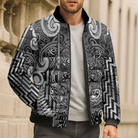 Custom New Zealand Taiaha Maori Bomber Puffer Jacket Kiwikiwi Minimalist Silver Fern Tukutuku Motif