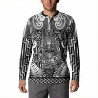 Custom New Zealand Taiaha Maori Button Sweatshirt Kiwikiwi Minimalist Silver Fern Tukutuku Motif