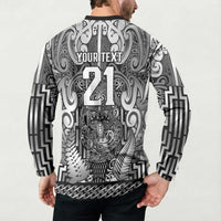 Custom New Zealand Taiaha Maori Button Sweatshirt Kiwikiwi Minimalist Silver Fern Tukutuku Motif