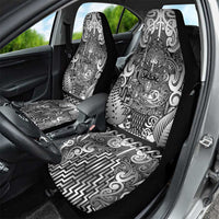 New Zealand Taiaha Maori Car Seat Cover Kiwikiwi Minimalist Silver Fern Tukutuku Motif