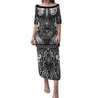 Custom New Zealand Taiaha Maori Family Matching Puletasi and Hawaiian Shirt Kiwikiwi Minimalist Silver Fern Tukutuku Motif