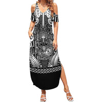 Custom New Zealand Taiaha Maori Family Matching Summer Maxi Dress and Hawaiian Shirt Kiwikiwi Minimalist Silver Fern Tukutuku Motif