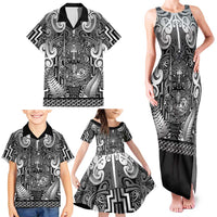 Custom New Zealand Taiaha Maori Family Matching Tank Maxi Dress and Hawaiian Shirt Kiwikiwi Minimalist Silver Fern Tukutuku Motif LT9 - Polynesian Pride