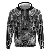Custom New Zealand Taiaha Maori Hoodie Kiwikiwi Minimalist Silver Fern Tukutuku Motif
