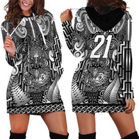 Custom New Zealand Taiaha Maori Hoodie Dress Kiwikiwi Minimalist Silver Fern Tukutuku Motif