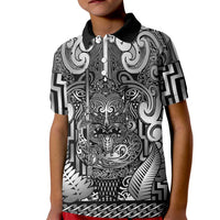 Custom New Zealand Taiaha Maori Kid Polo Shirt Kiwikiwi Minimalist Silver Fern Tukutuku Motif