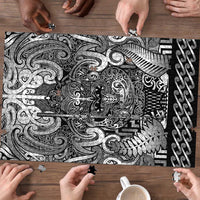 New Zealand Taiaha Maori Puzzle Kiwikiwi Minimalist Silver Fern Tukutuku Motif