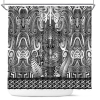 New Zealand Taiaha Maori Shower Curtain Kiwikiwi Minimalist Silver Fern Tukutuku Motif