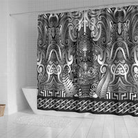 New Zealand Taiaha Maori Shower Curtain Kiwikiwi Minimalist Silver Fern Tukutuku Motif