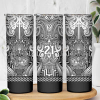 Custom New Zealand Taiaha Maori Skinny Tumbler Kiwikiwi Minimalist Silver Fern Tukutuku Motif