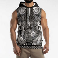Custom New Zealand Taiaha Maori Sleeveless Hoodie Kiwikiwi Minimalist Silver Fern Tukutuku Motif